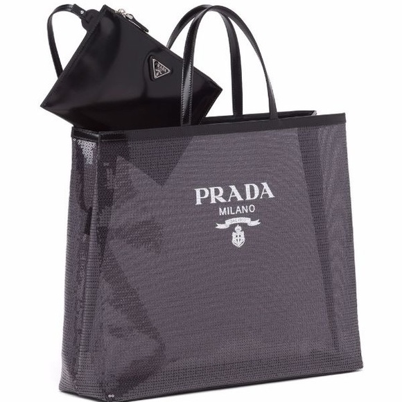 NWT Prada Sequined Logo Print Mesh Tote Bag - Picture 4 of 15